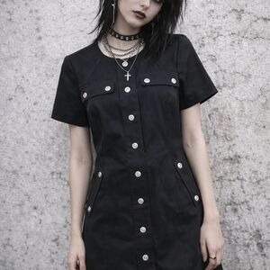 Grunge Punk Dress with Snap Front & Snap Pockets On Each Side Women's Size 10